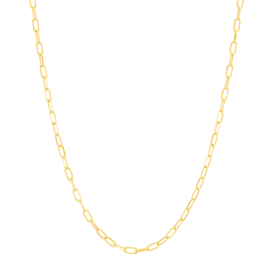 14k yellow gold paperclip link chain hanging view