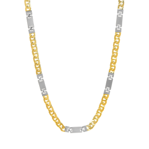 14K Two Tone Gold Bars Link Chain