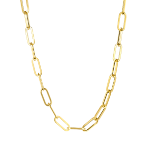 14k yellow gold 9mm paperclip hallow link chain hanging view