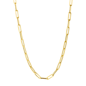 14k yellow gold 5.3mm paperclip hollow link chain hanging view