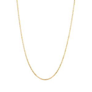 14k yellow gold 1.4mm flat rolo chain hanging view