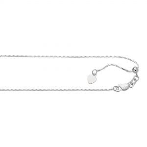14k white gold .7mm 22-inch adjustable box chain closure close up