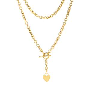 14k yellow gold rolo link necklace with engravable heart heart close up