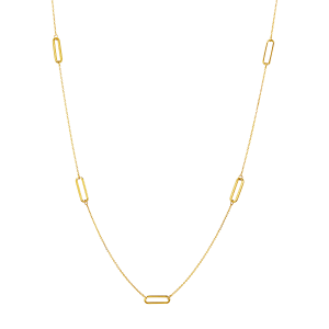 14k yellow gold long link stations necklace