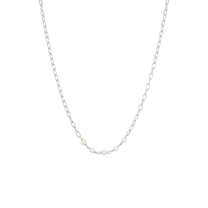 Silver Open Link Necklace with Pearls