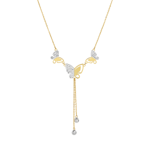 14K Two Tone Gold Butterfly Lariat Necklace