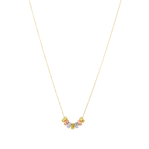 14K Tri Color Gold Seven Rings Necklace