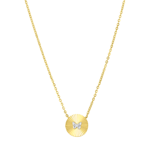 14K Two Tone Gold Butterfly Pendant Necklace