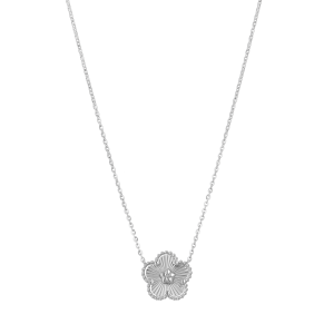 14K White Gold Flower Diamond Cut Pendant Necklace