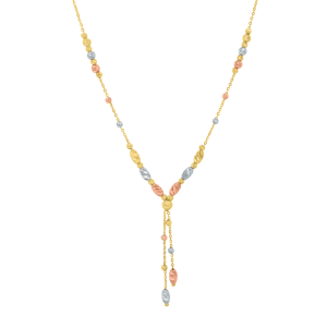 14k Tri Color Gold Diamond Cut Bead Necklace 