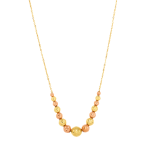 14K Two Tone Gold Diamond Cut Bead Necklace