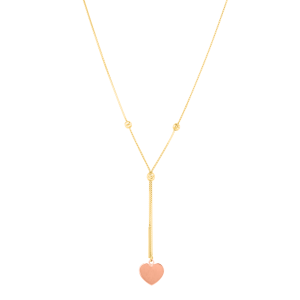 14k gold tri colored heart lariat engravable necklace close up view