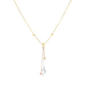 14K Tri Color Diamond Cut Bead Dolphin Lariat Necklace