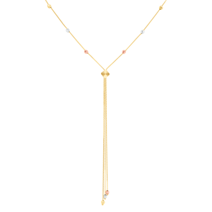 14K Tri Color Diamond Cut Bead Strands Lariat Necklace