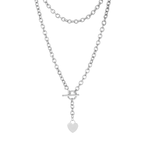 14k white gold rolo link necklace with engravable heart close up