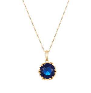 14k yellow gold blue sapphire necklace close up