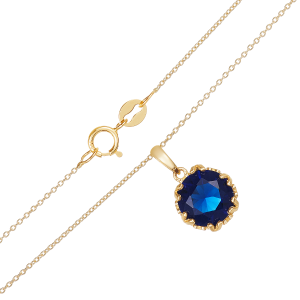 14k yellow gold blue sapphire necklace close up