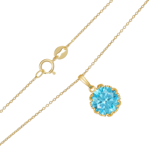 14k Yellow Gold Blue Zirconia Necklace 