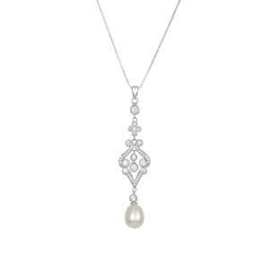 Silver Pearl Cubic Zirconia Fancy Necklace