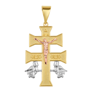 14k tri color gold 31mm caravaca crucifix front view