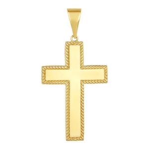 14k yellow gold high polish rope edge cross front view