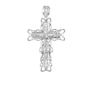 Sterling Silver Swirl Crucifix with Cubic Zirconia 