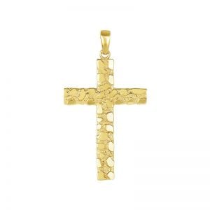 14k yellow gold nugget cross front view
