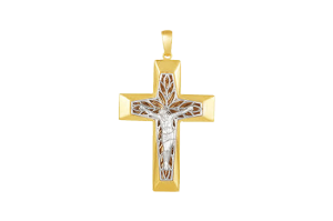 14k Gold Two Tone Vine Design Crucifix