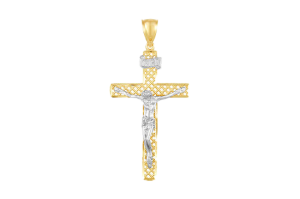 14k Gold Two Tone Open Pattern Crucifix