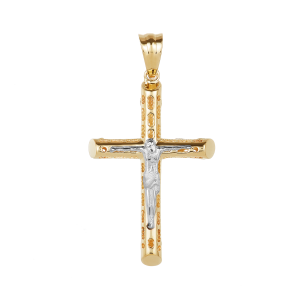 14k Gold Two Tone Perforated Crucifix 