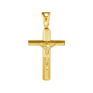 14k yellow gold crucifix medal front view