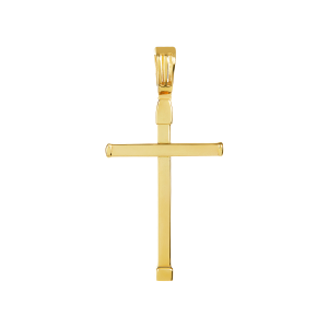 14k yellow gold high polish cross front view