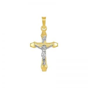 14k gold two-tone simple crucifix front view