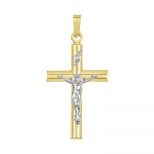 14k Gold Two-Tone Tube Crucifix
