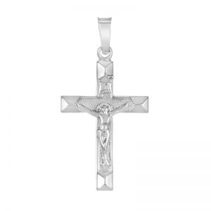 14k white gold simple crucifix front view