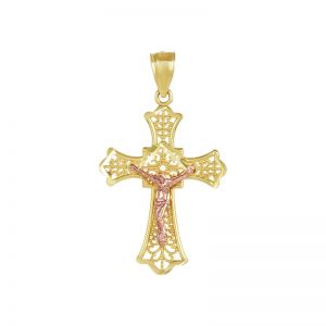 14k Gold Two-Tone Filigree Crucifix