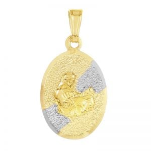 14k Gold Two-Tone Oval Boy's Communion Medal front view