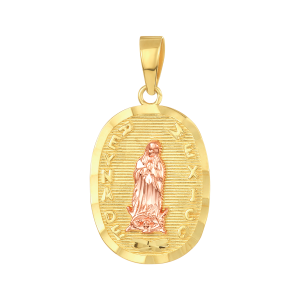 14k two tone gold lady of guadalupe reyna de mexico medal front view