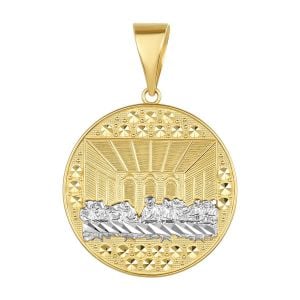 14k two tone gold round last supper medal front view