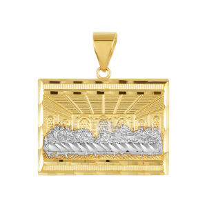 14k two tone gold rectangular last supper medal front view