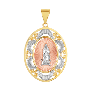 14k tri-colored 22mm lady of guadalupe medal front view