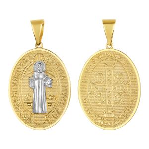 14K Two Tone Gold St. Benedict Oval Medal