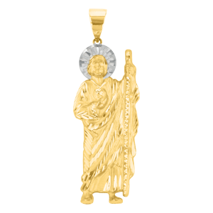 14k gold two tone 55mm standing saint jude medal front view