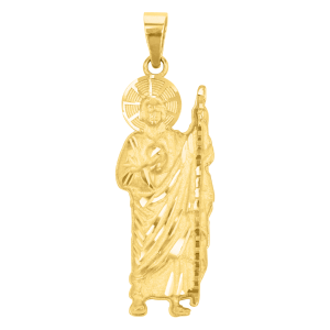 14k yellow gold 31mm standing st. jude medal front view