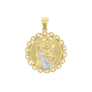 14k Two Tone Gold Round St. Jude Medal 