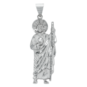 14k white gold 39mm st. jude pendant front view