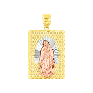 14K Tri Tone Gold Our Lady of Guadalupe Rectangular Medal