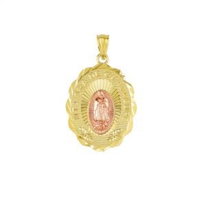 14k gold two-tone oval our lady of guadalupe medal front view