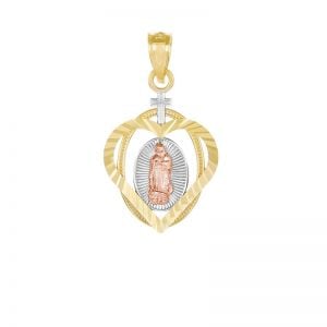 14k Gold Tri-Color Oval Heart Our Lady of Guadalupe Medal