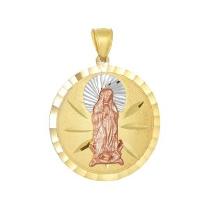 14K Tri Color Gold Round Guadalupe Medal